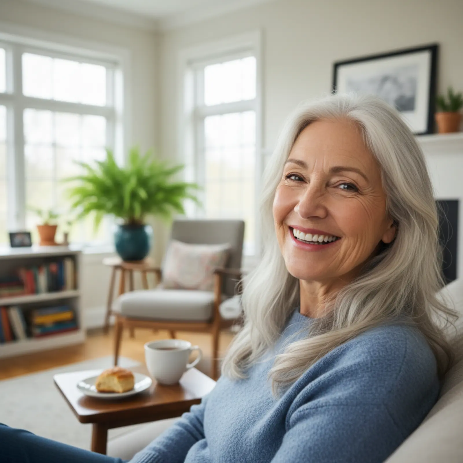 A happy senior woman smiling at home in Calgary