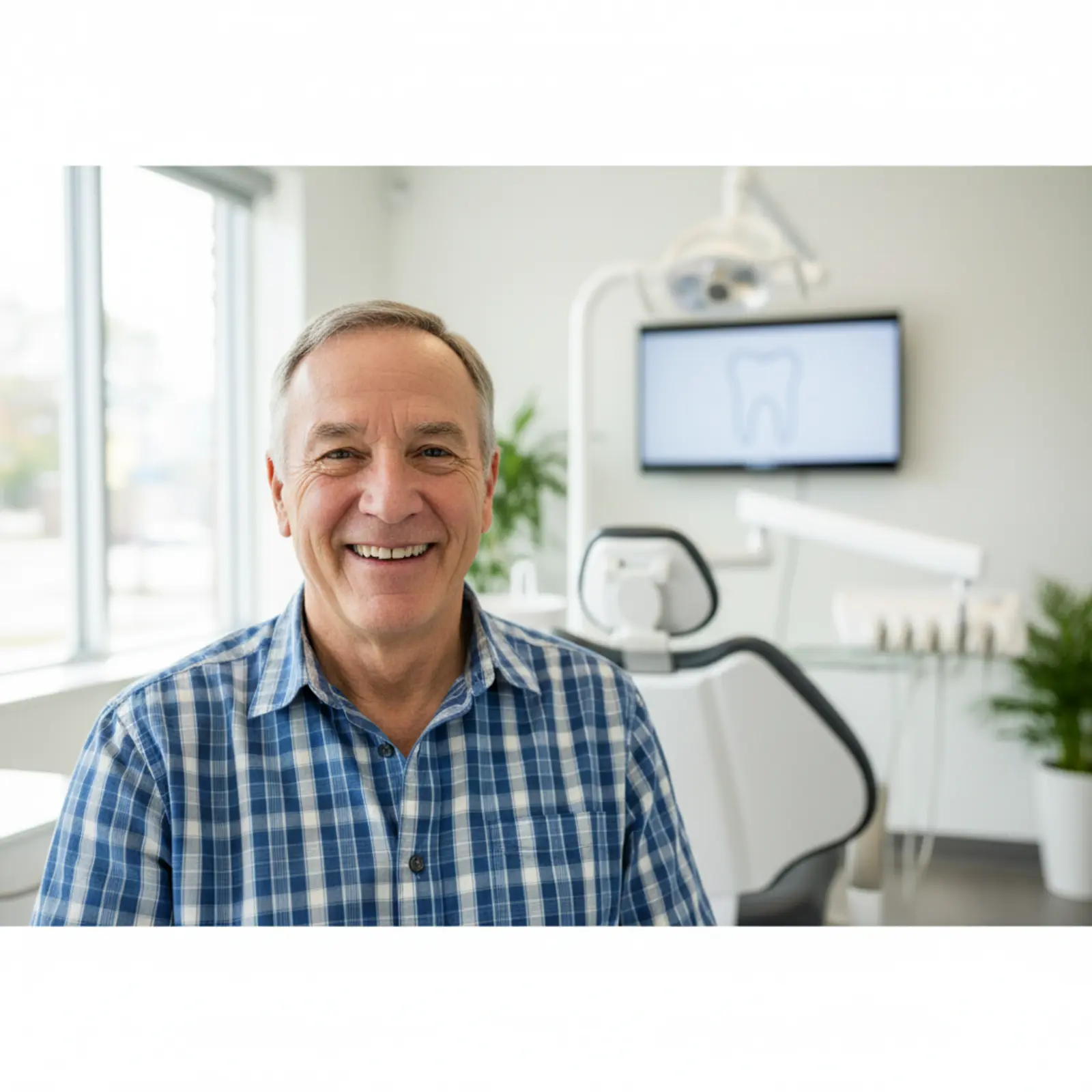 A smiling patient at a Calgary denture clinic
